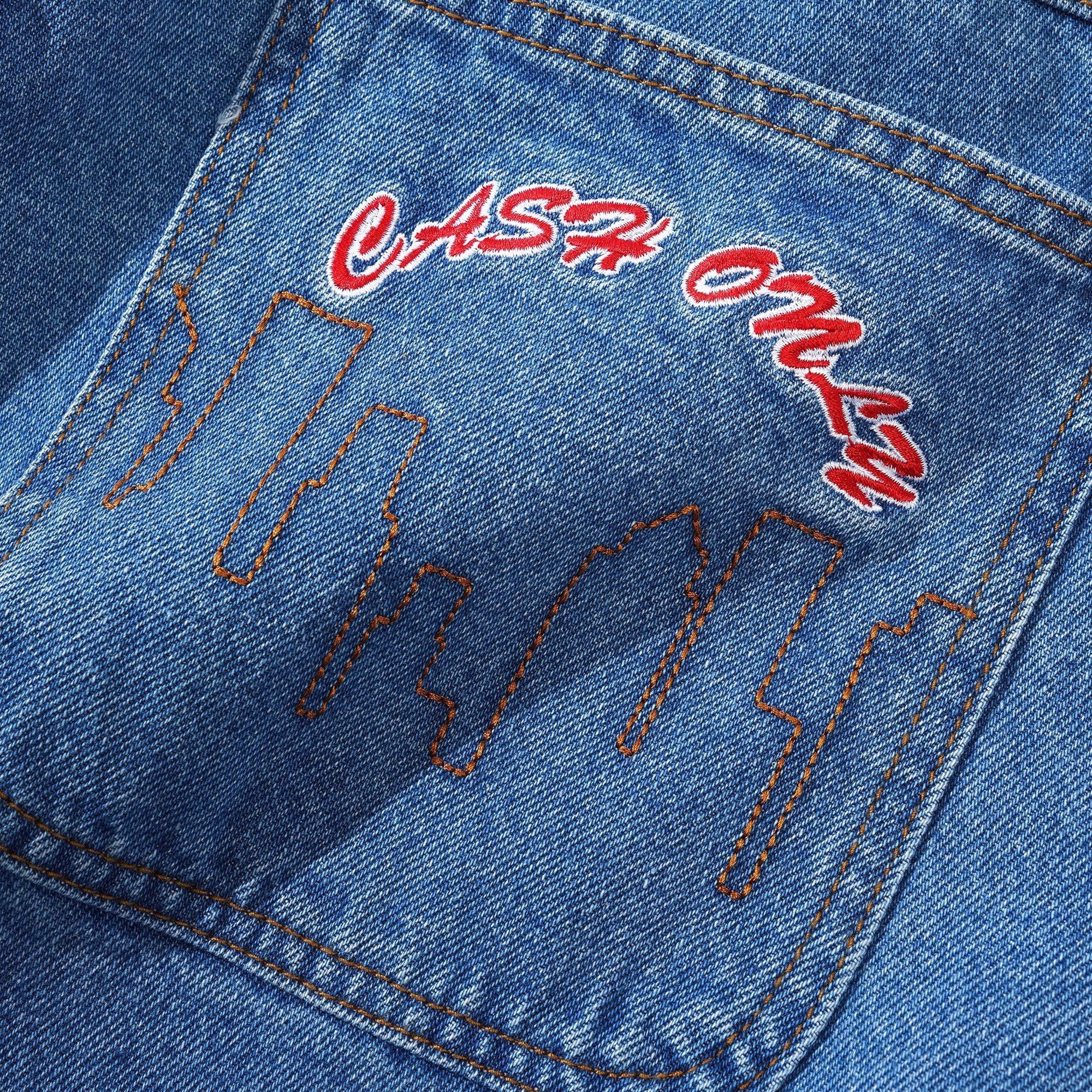 Cash Only Logo Denim Shorts - Washed Indigo - Image 3