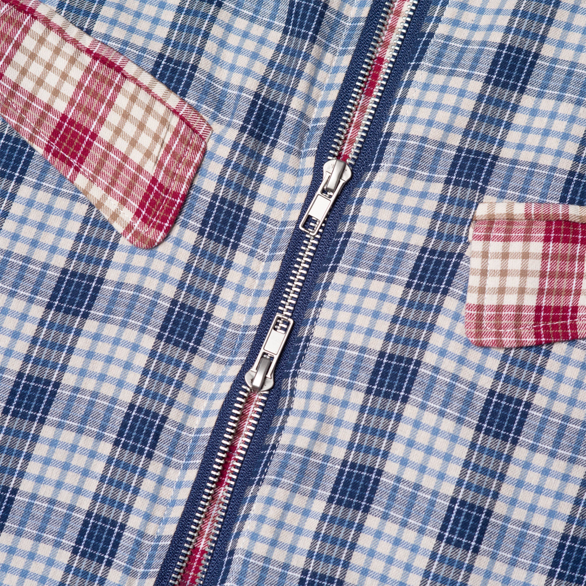 Hoddle Skyline Zip Up Flannel Shirt - Navy Plaid / Red Plaid - Image 4