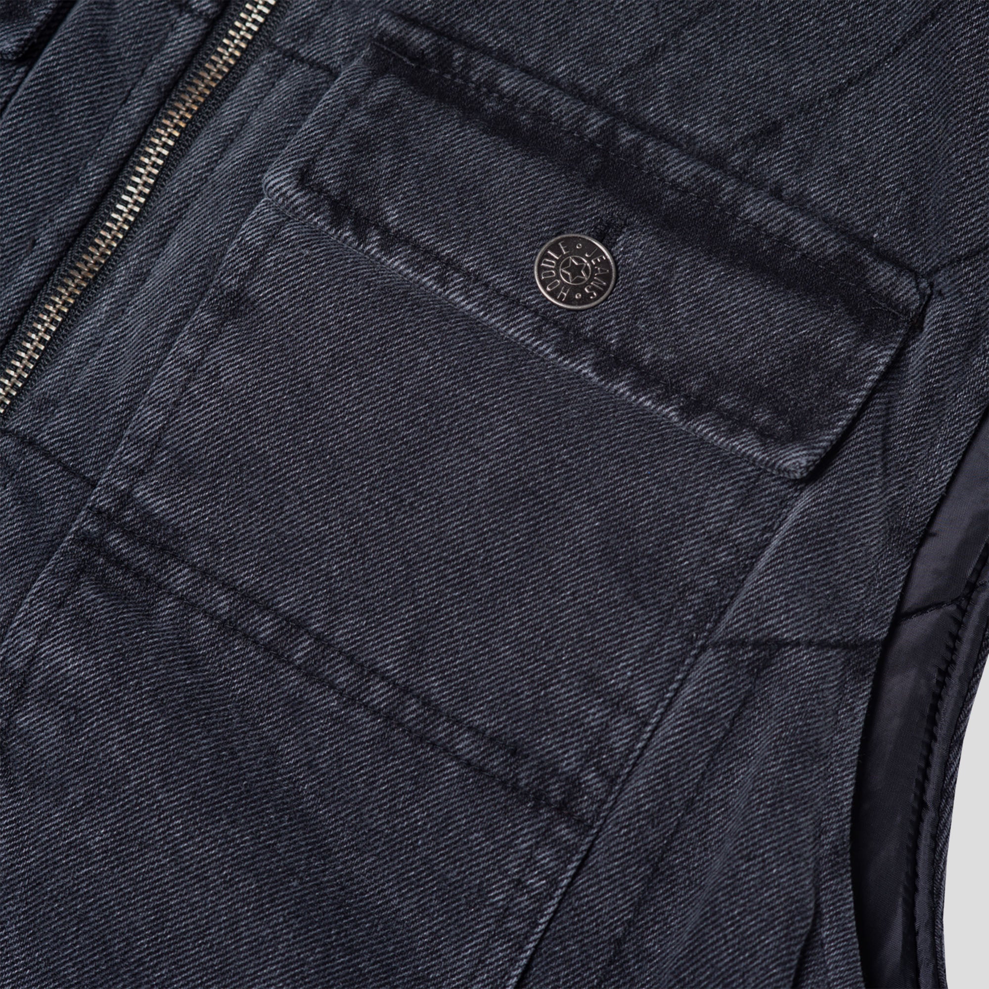 Hoddle Zip Up Carpenter Vest - Black Denim Wash - Image 3