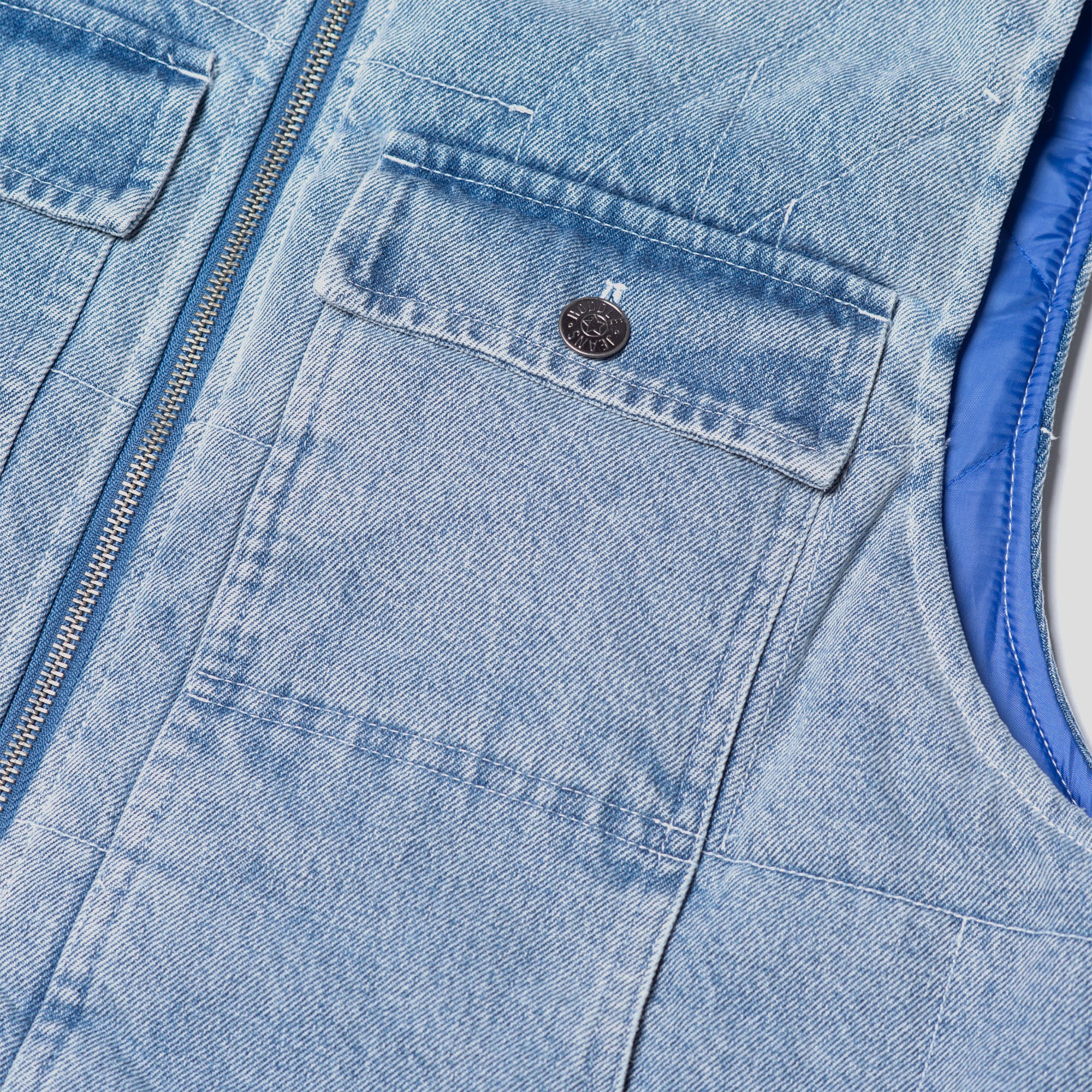 Hoddle Zip Up Carpenter Vest - Blue Denim Wash - Image 3