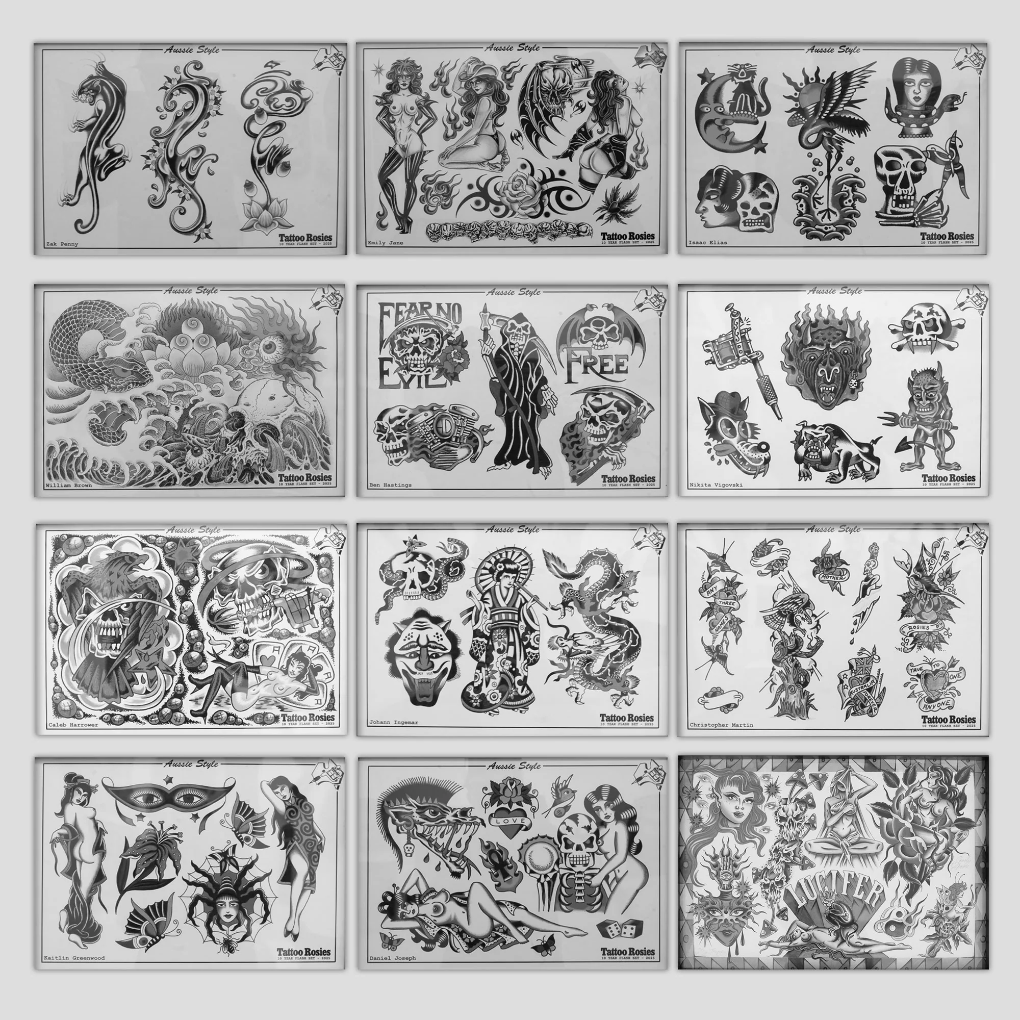 Pack of 12 Black & White Prints - Tattoo Rosies