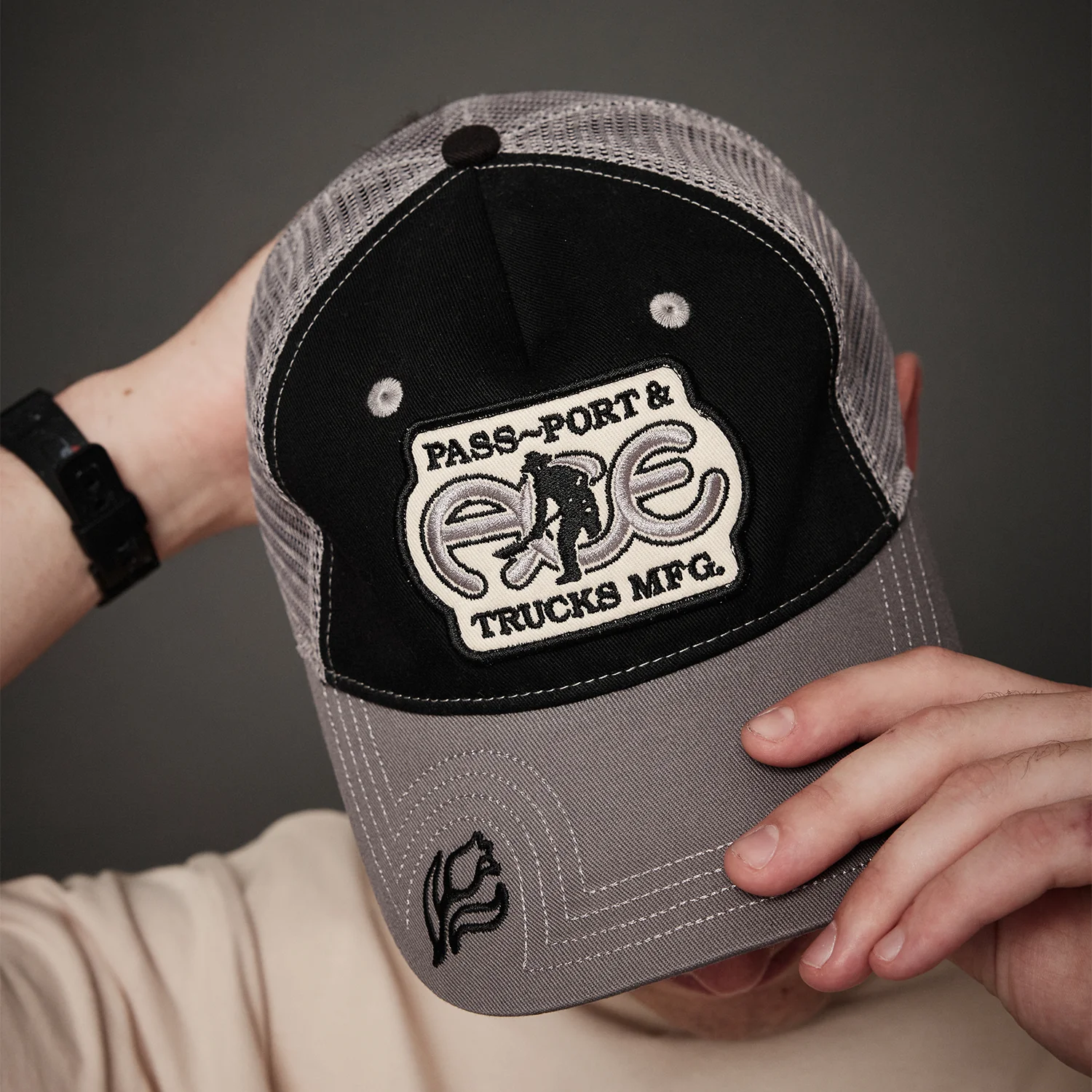 Pass~Port & Ace Trucks MFG Ace Packers Trucker Cap - Black / Steel - Image 3