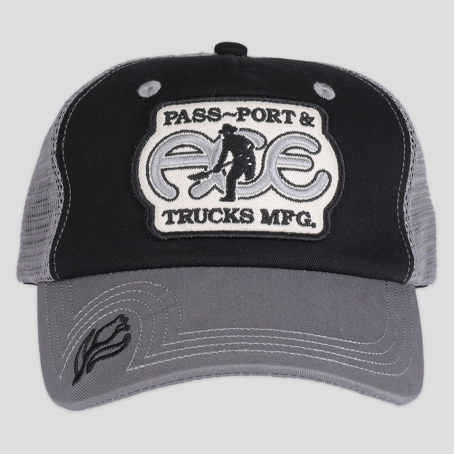 Pass~Port & Ace Trucks MFG Ace Packers Trucker Cap - Black / Steel - Image 5