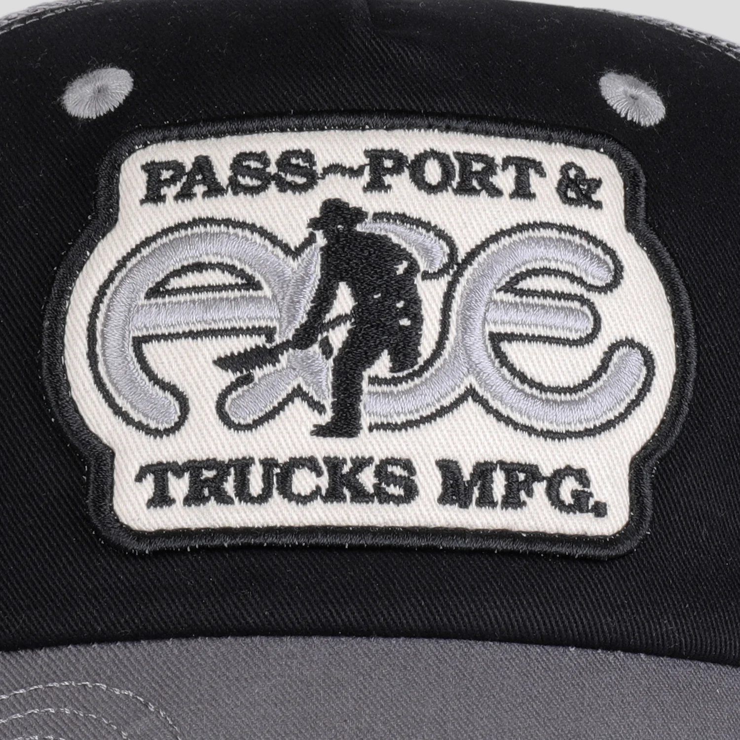 Pass~Port & Ace Trucks MFG Ace Packers Trucker Cap - Black / Steel - Image 6