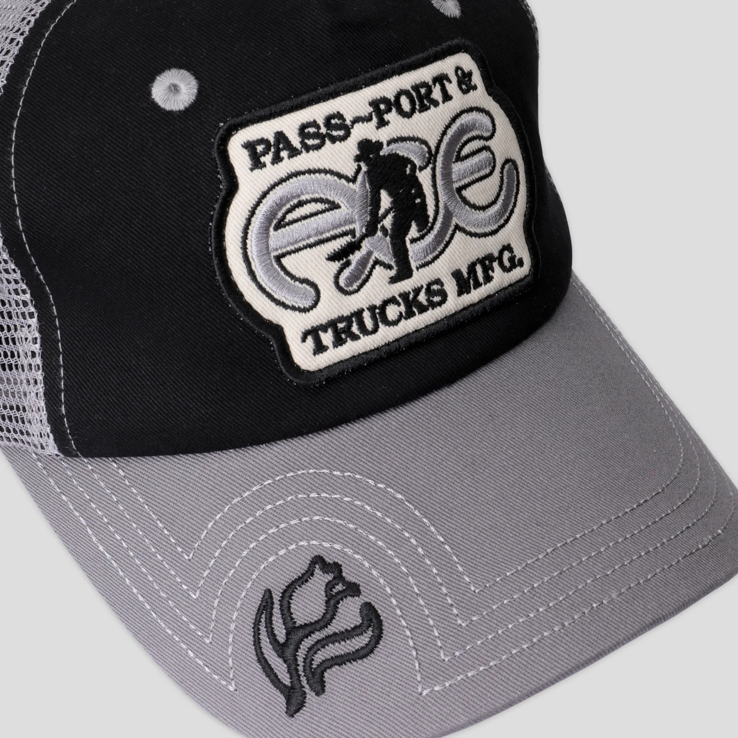Pass~Port & Ace Trucks MFG Ace Packers Trucker Cap - Black / Steel - Image 7