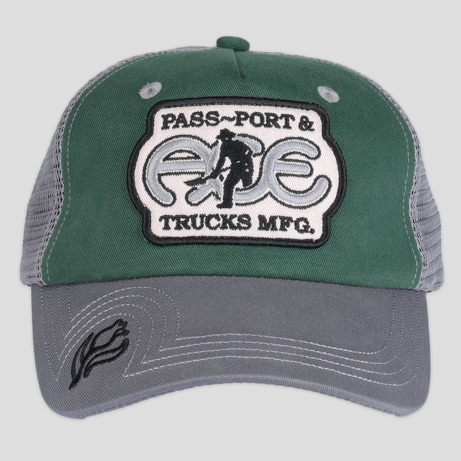 Pass~Port & Ace Trucks MFG Ace Packers Trucker Cap - Green / Steel - Image 5