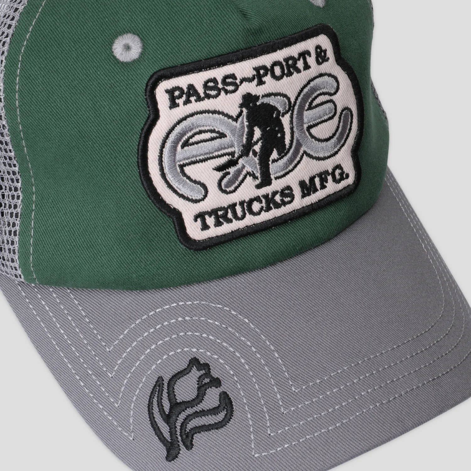 Pass~Port & Ace Trucks MFG Ace Packers Trucker Cap - Green / Steel - Image 7