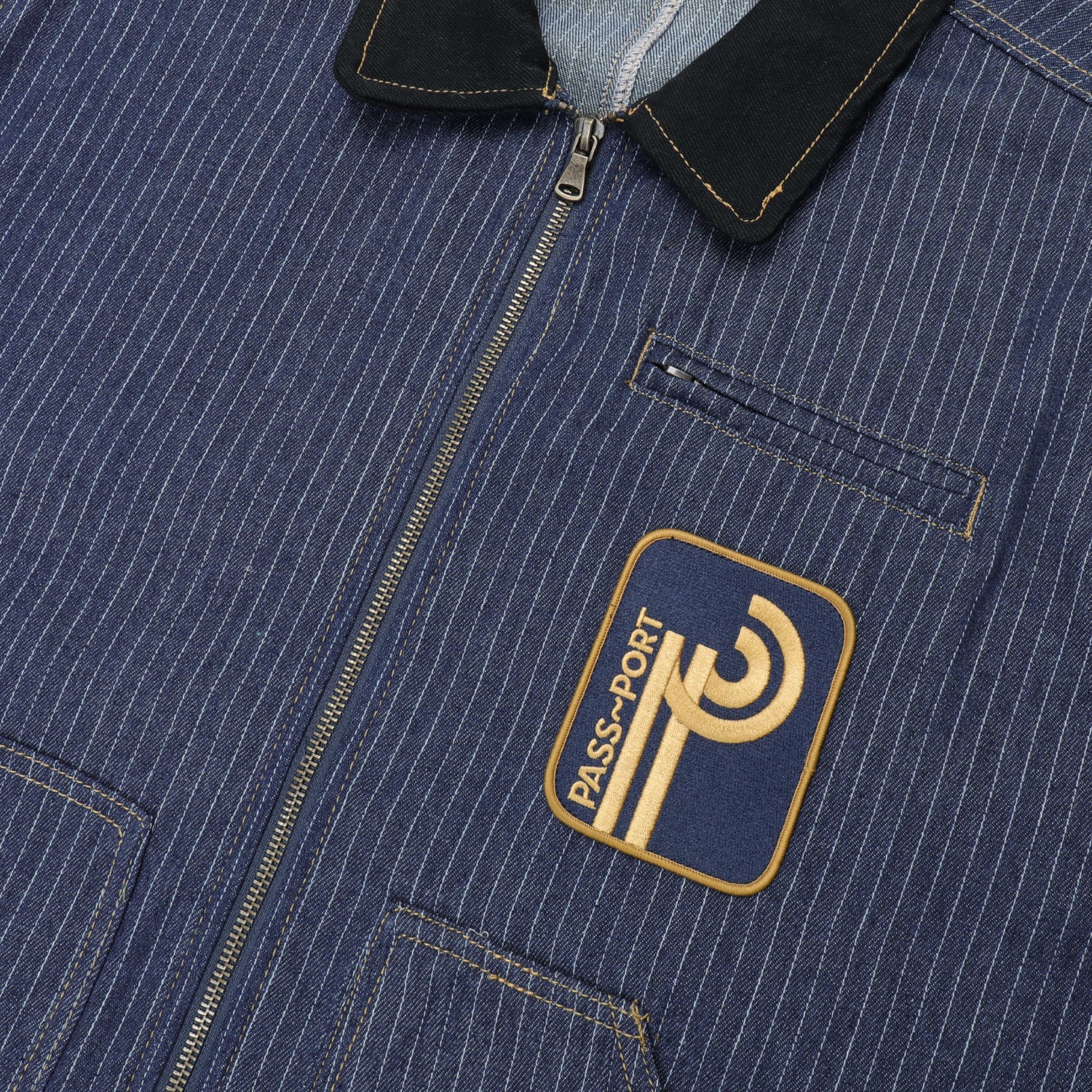 Pass~Port Long Con Striped Denim Packers Jacket - Dark Indigo - Image 3