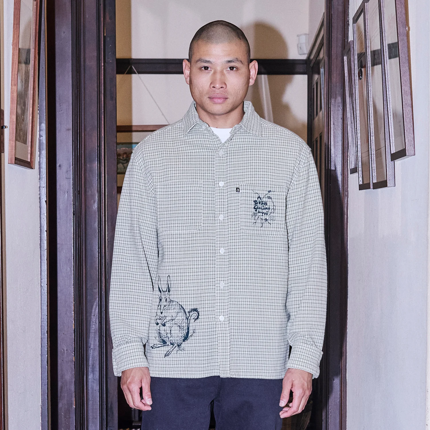 Pass~Port & May Gibbs Bush Greeting Workers Check Long Sleeve Shirt - Moss Green