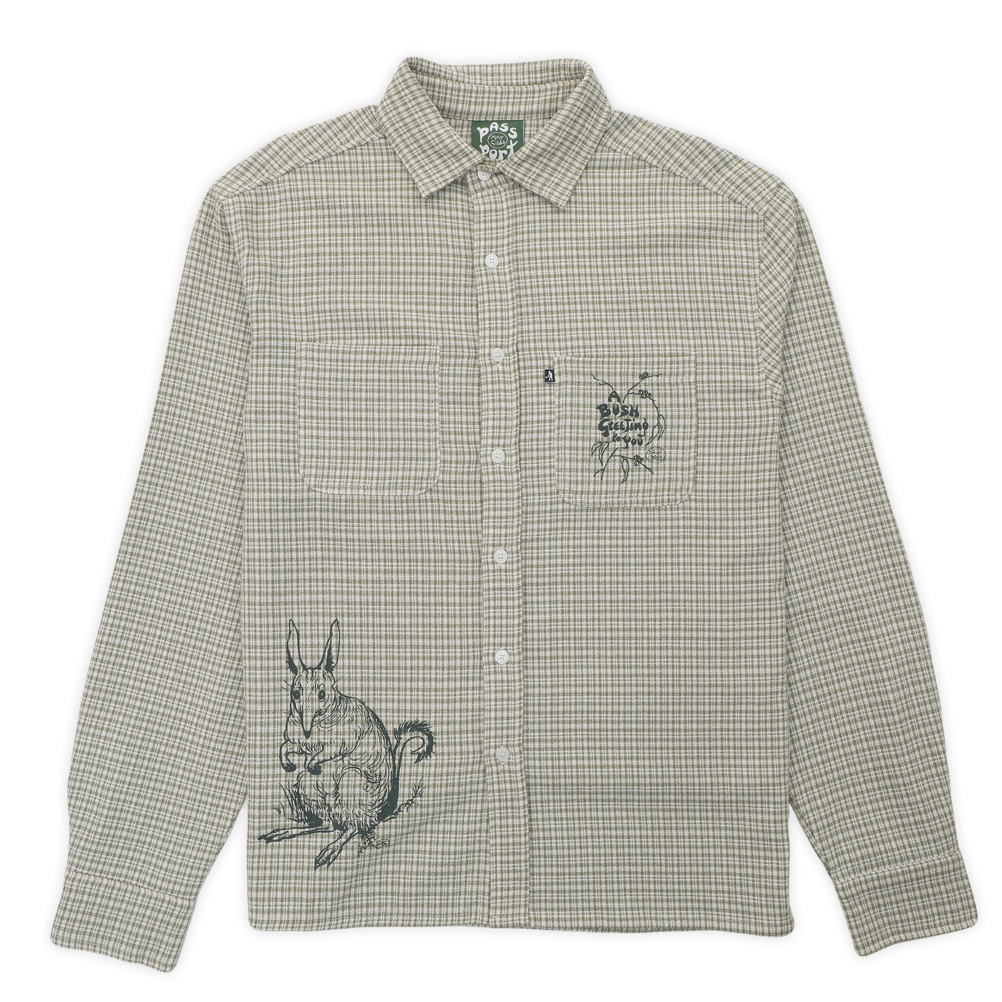 Pass~Port & May Gibbs Bush Greeting Workers Check Long Sleeve Shirt - Moss Green - Image 2