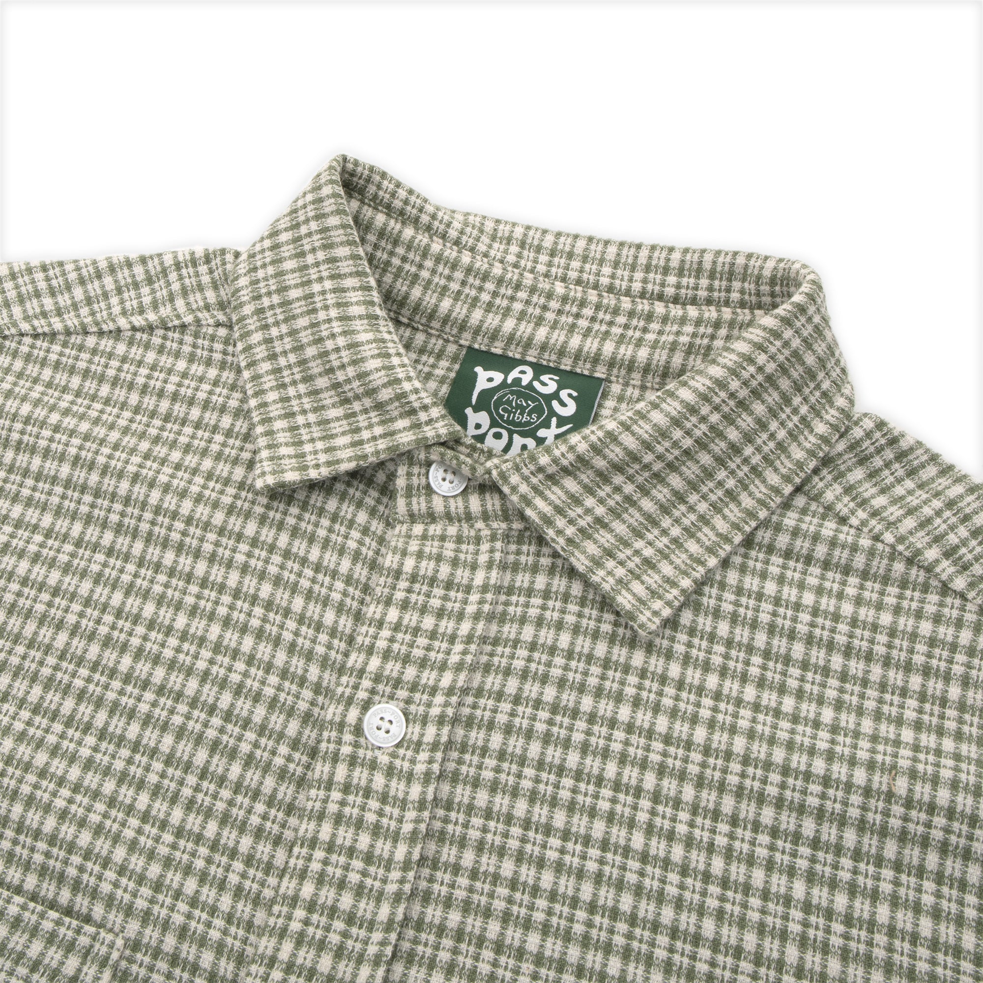 Pass~Port & May Gibbs Bush Greeting Workers Check Long Sleeve Shirt - Moss Green - Image 5