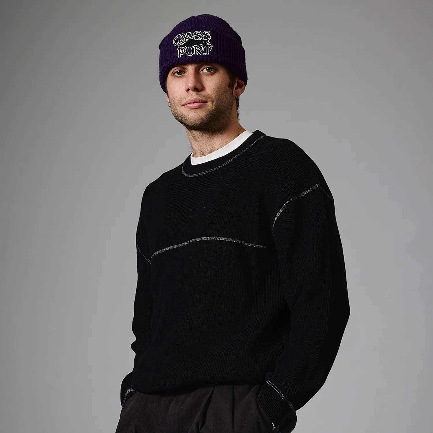 Pass~Port Overlocked Organic Knit Sweater - Black - Image 2