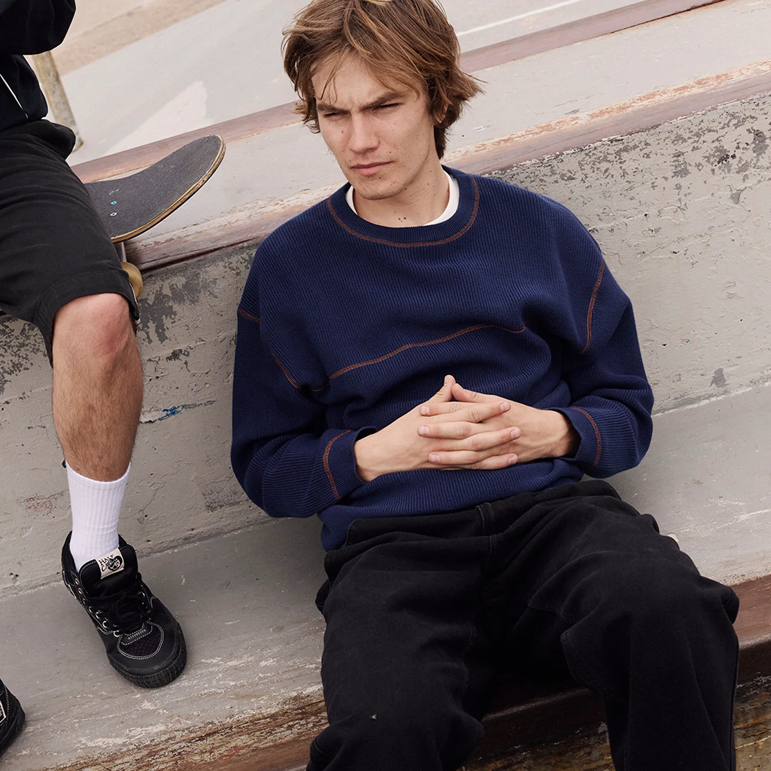 Pass~Port Overlocked Organic Knit Sweater - Navy - Image 2
