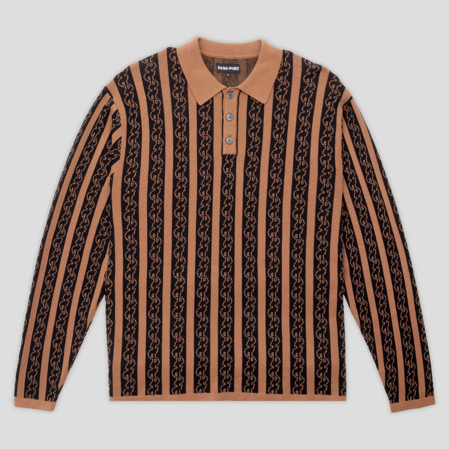 Pass~Port Pattoned Knit Polo Long Sleeve - Caramel