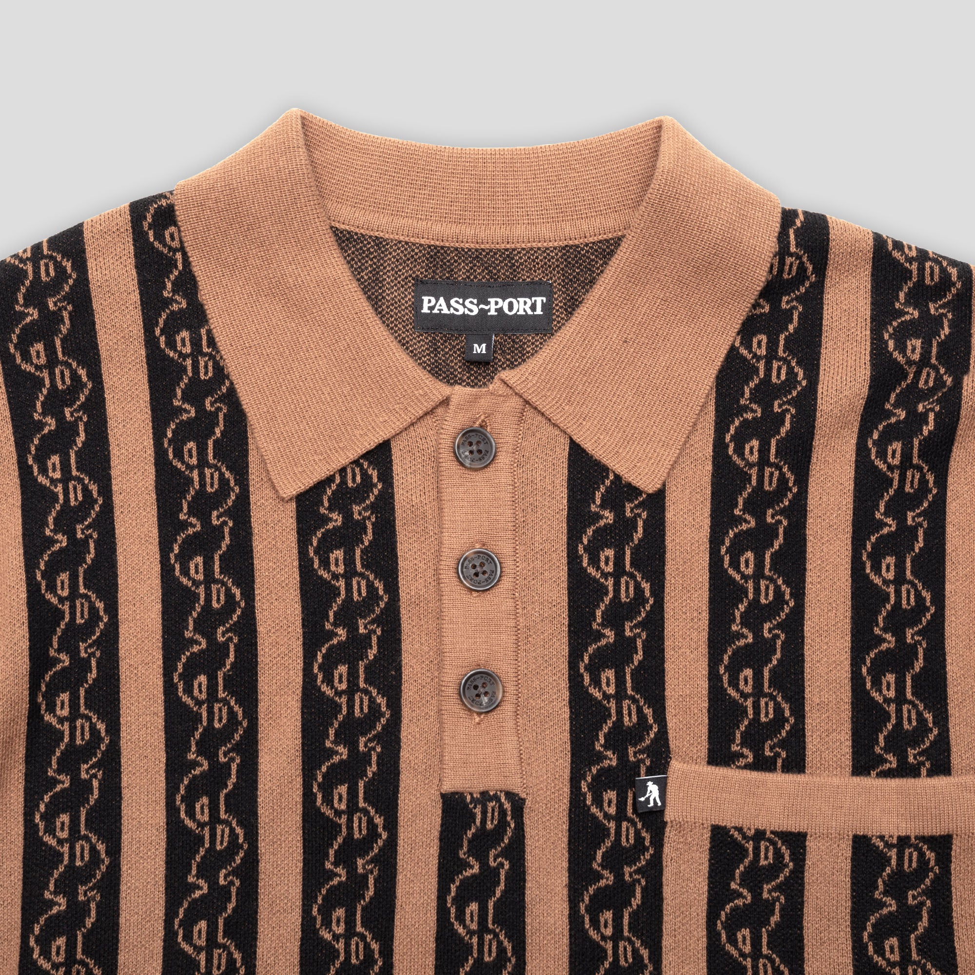 Pass~Port Pattoned Knit Polo Long Sleeve - Caramel - Image 3