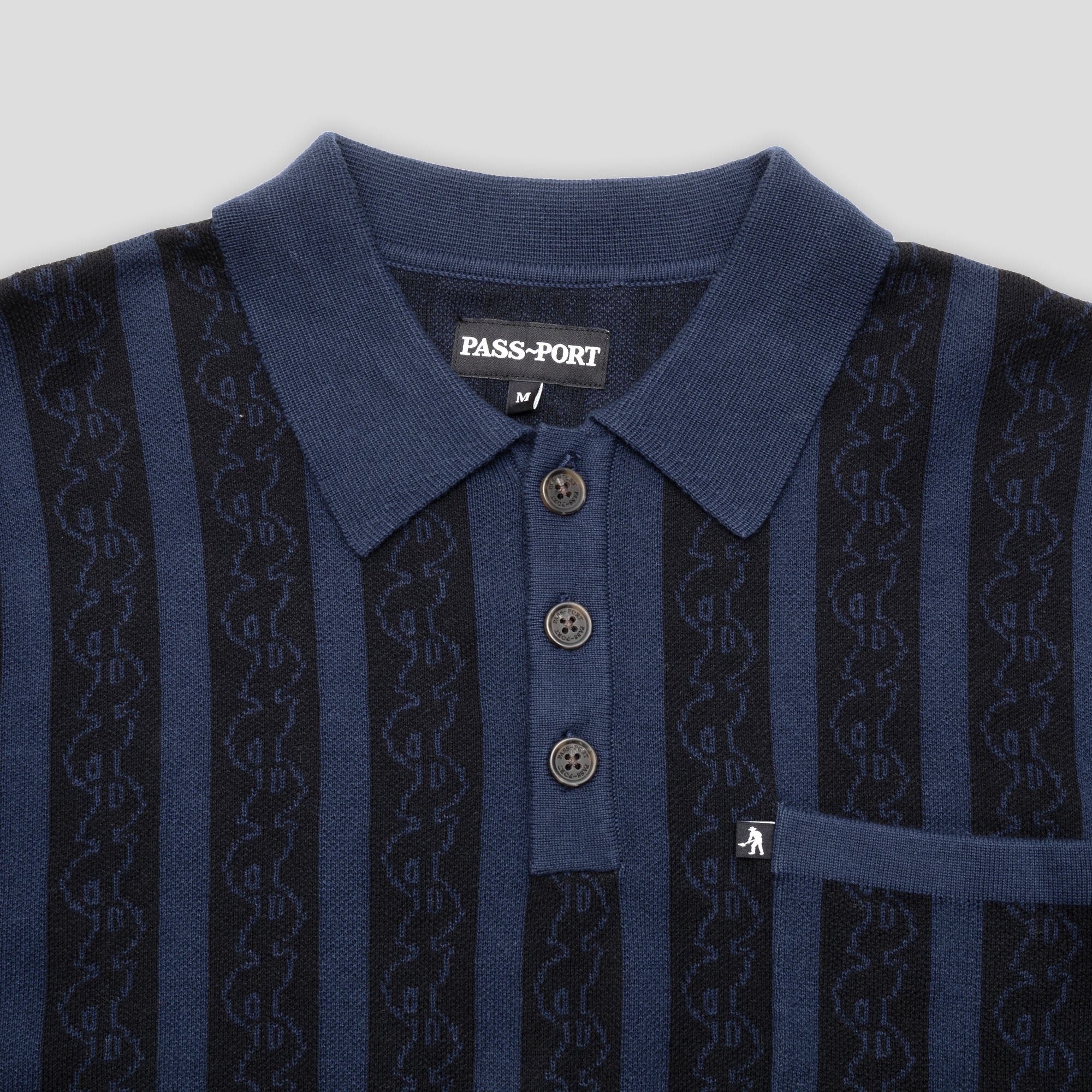 Pass~Port Pattoned Knit Polo Long Sleeve - Navy - Image 3