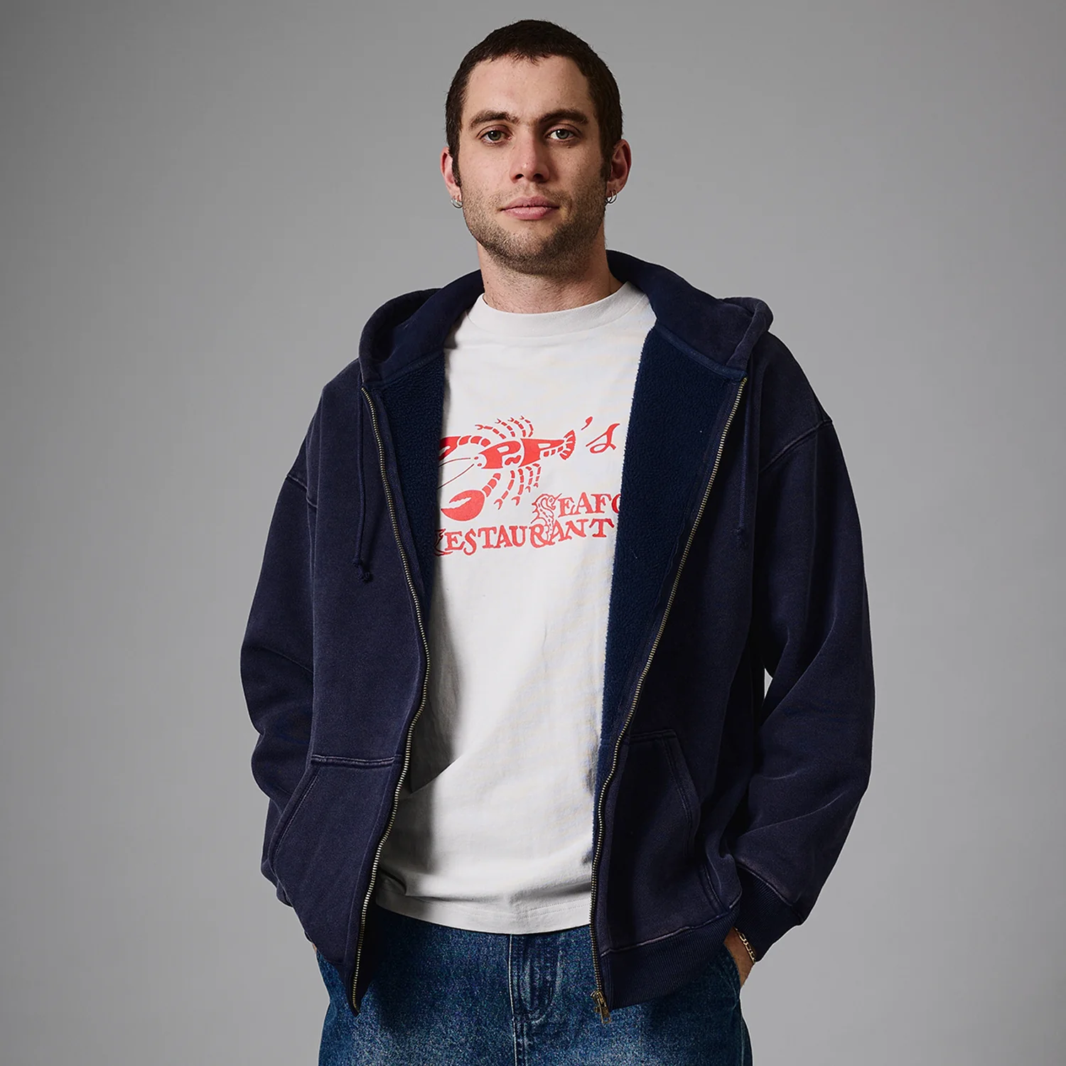 Pass~Port Solid Workers Zip Hood - Washed Navy - Image 3
