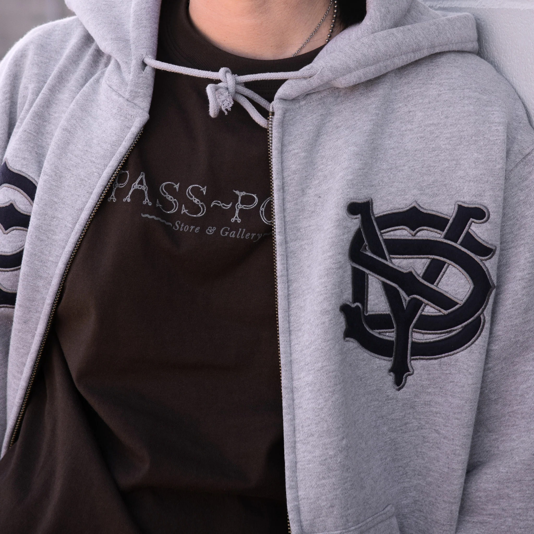 Pass~Port Store & Gallery Exclusive Syd Logo Zip Hood - Ash - Image 2
