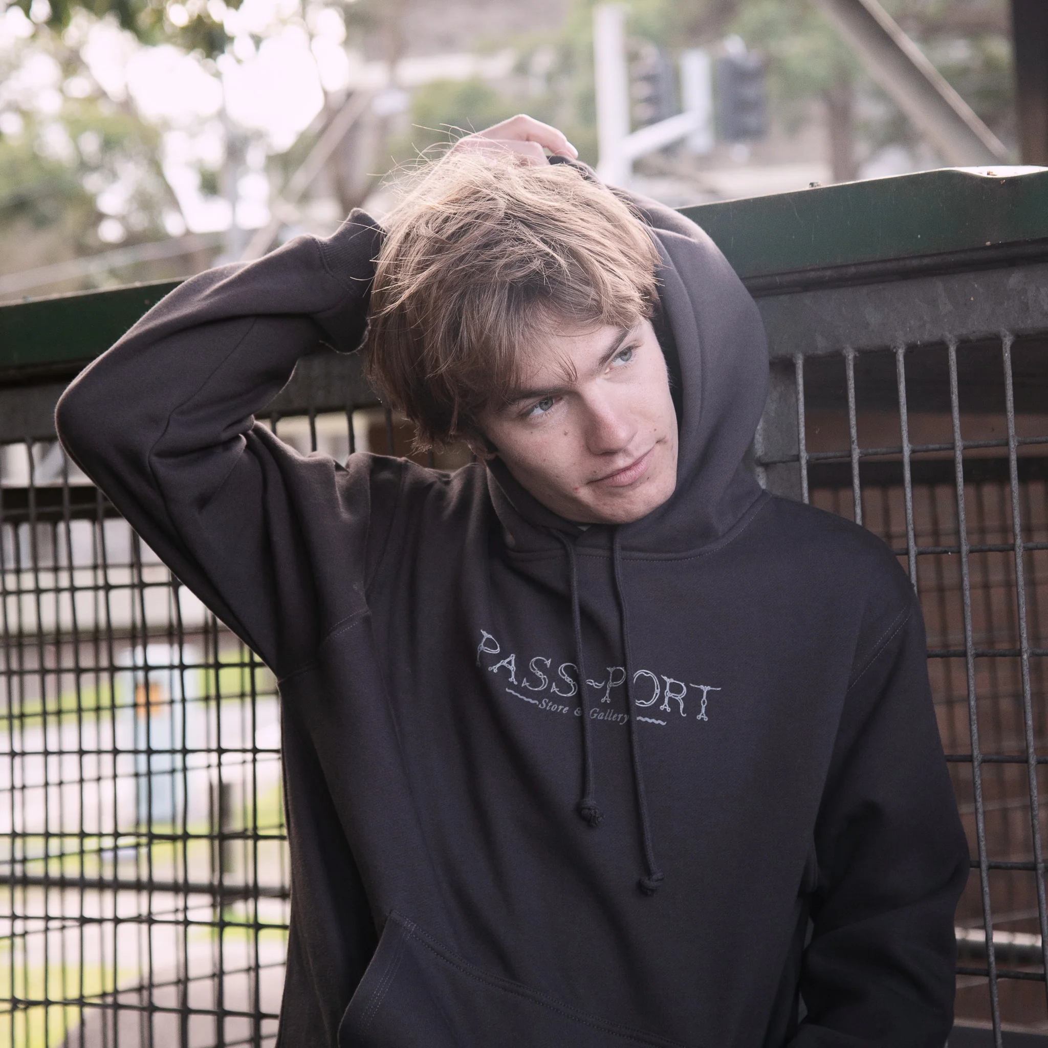 Pass~Port Store & Gallery Exclusive Wired Logo Hood - Tar - Image 3