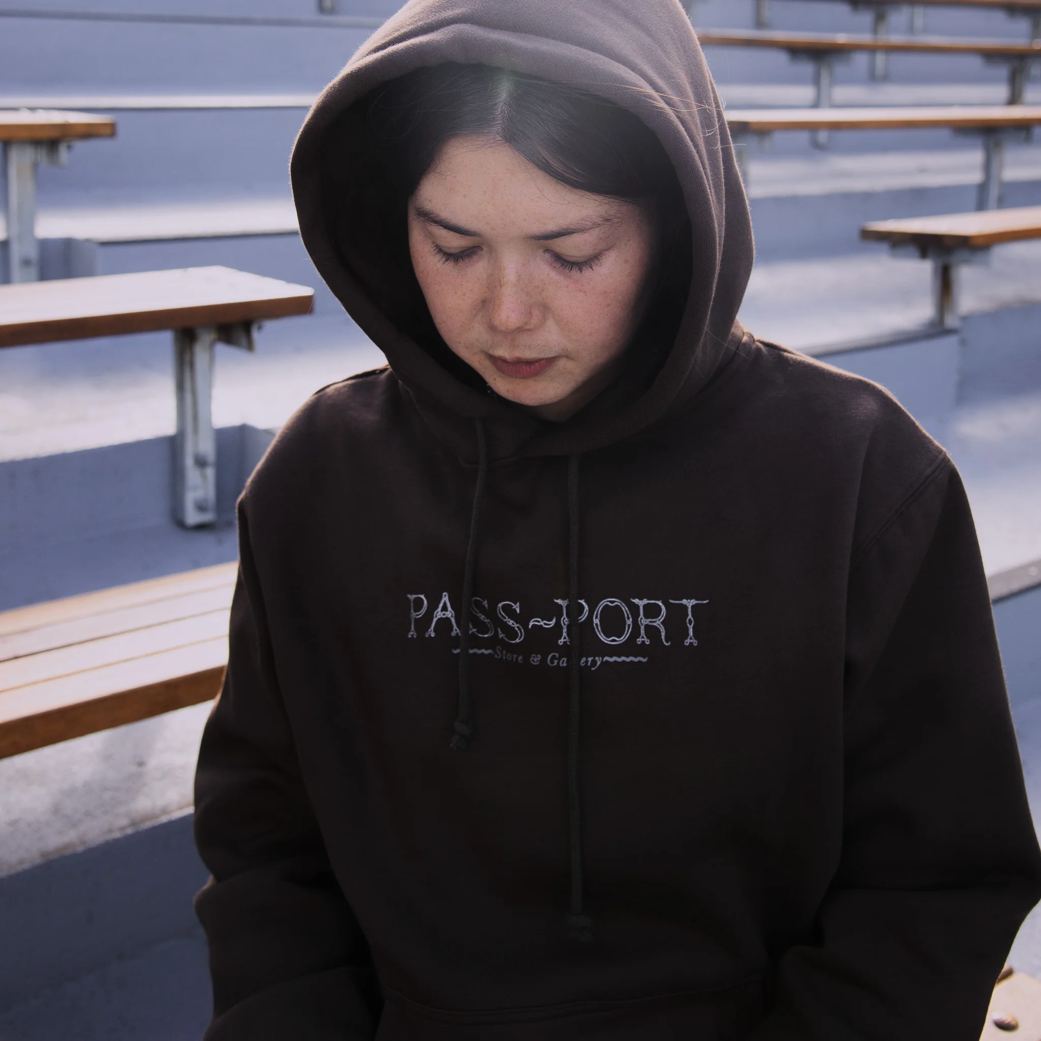 Pass~Port Store & Gallery Exclusive Wired Logo Hood - Tar - Image 4
