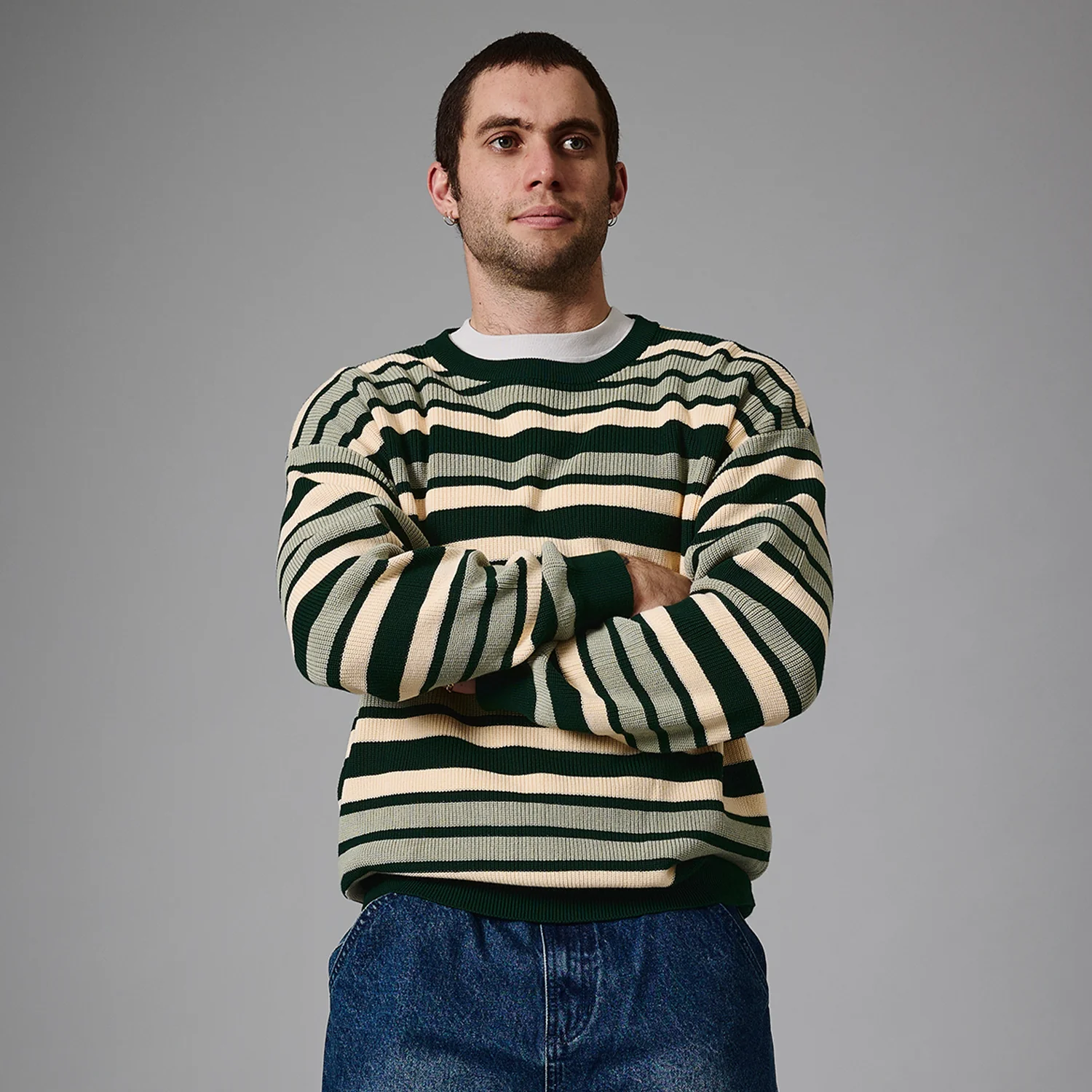 Pass~Port Striped Organic Knit Sweater - Dark Jade - Image 2