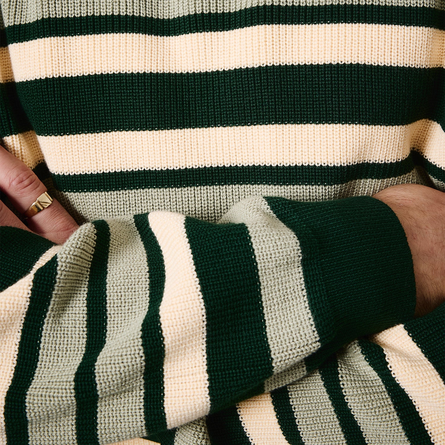 Pass~Port Striped Organic Knit Sweater - Dark Jade - Image 3