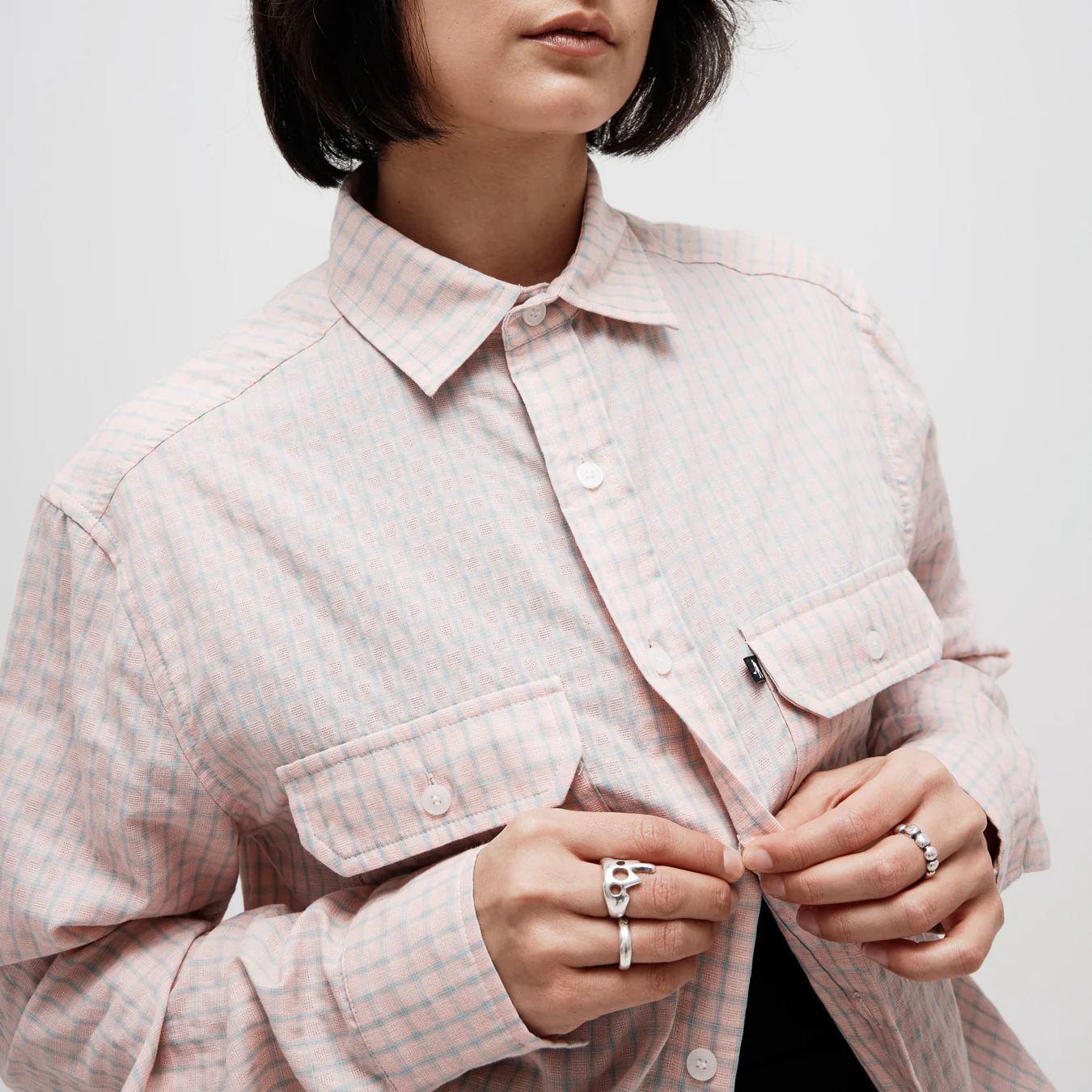 Pass~Port Workers Check Long Sleeve Shirt - Light Pink - Image 6