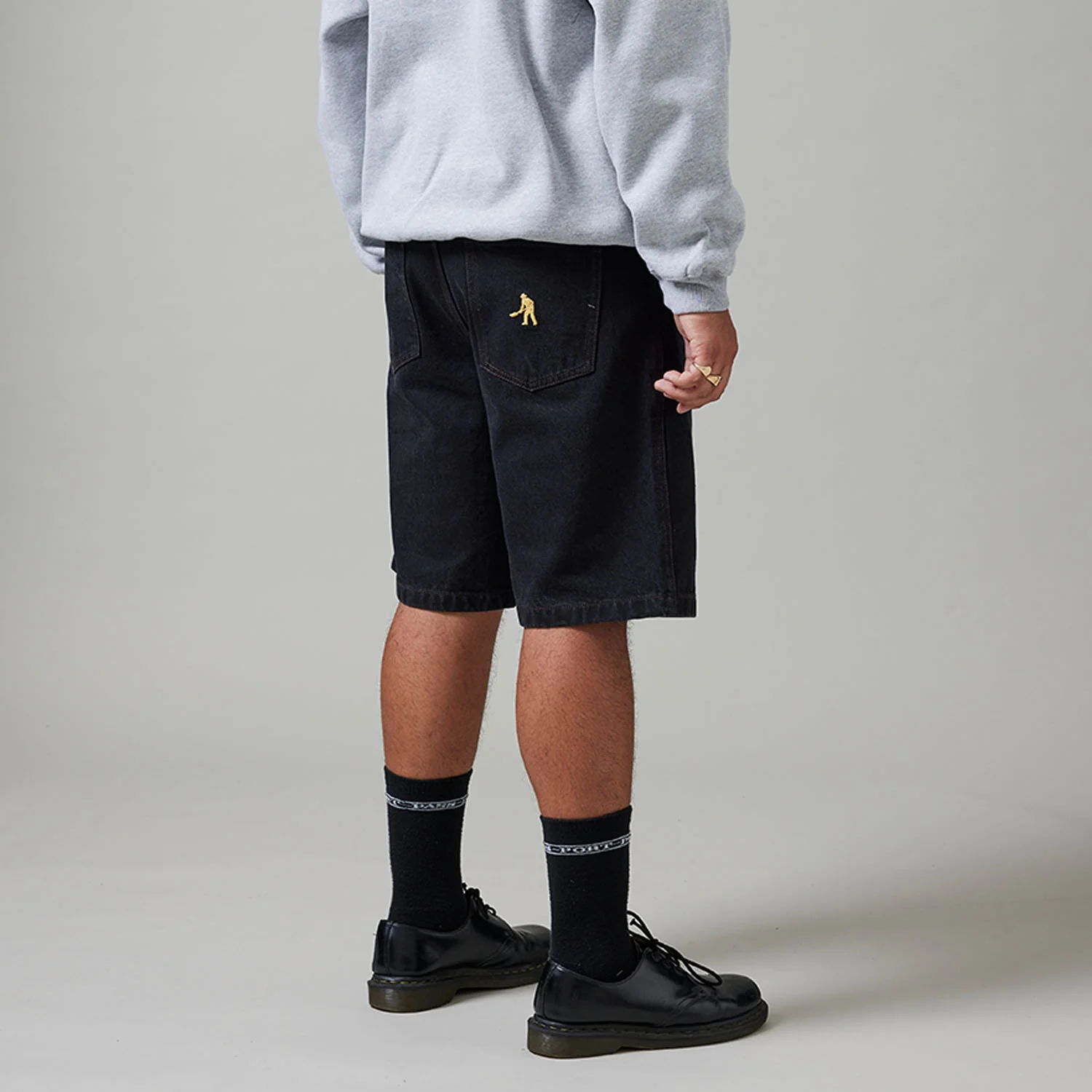 Pass~Port Workers Club Denim Jean Short - Washed Black / Brown Stitch - Image 5