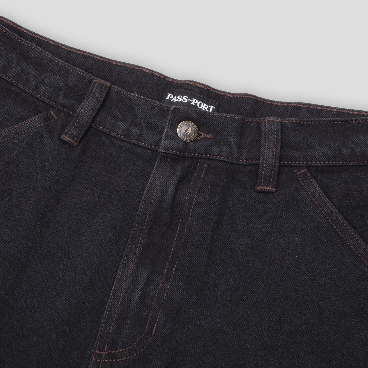 Pass~Port Workers Club Denim Jean - Washed Black / Brown Stitch - Image 4