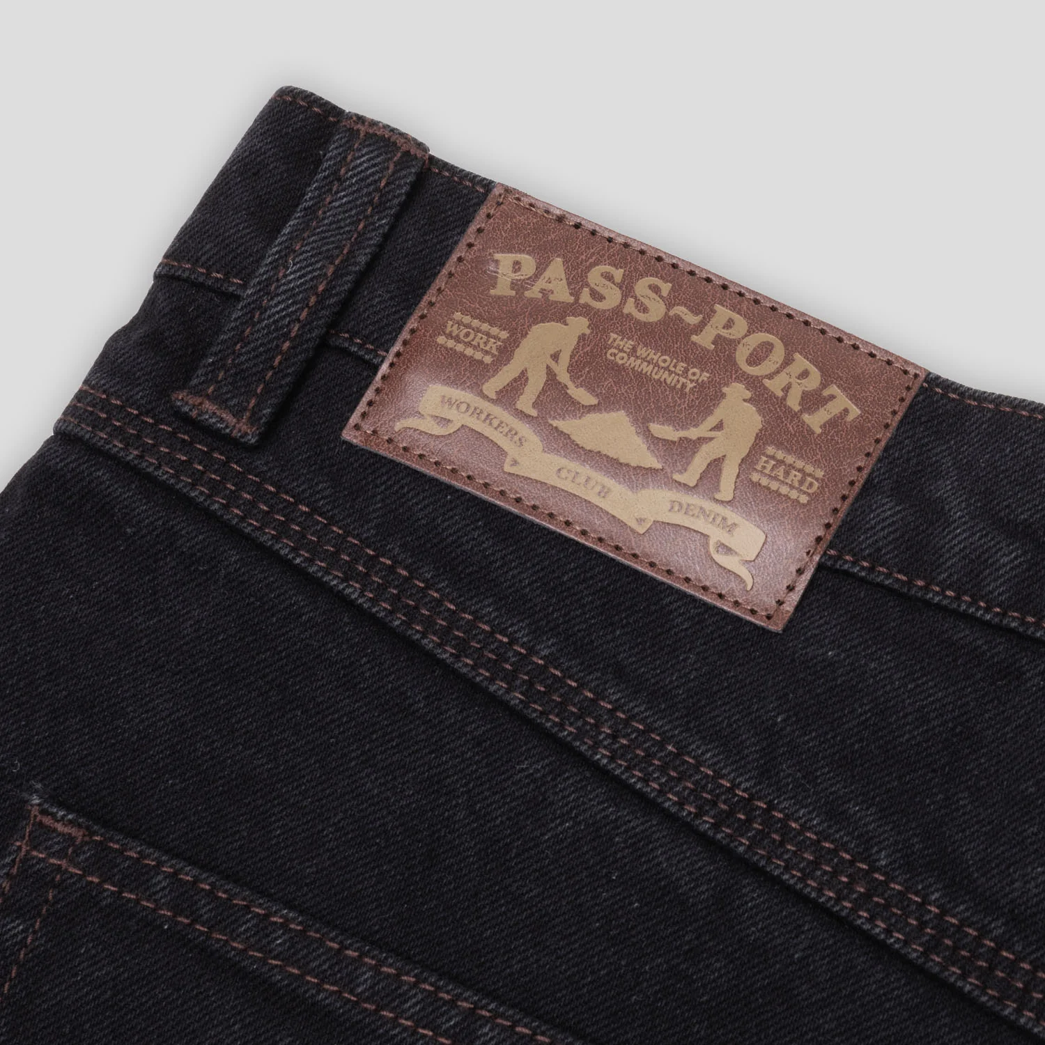 Pass~Port Workers Club Denim Jean - Washed Black / Brown Stitch - Image 6