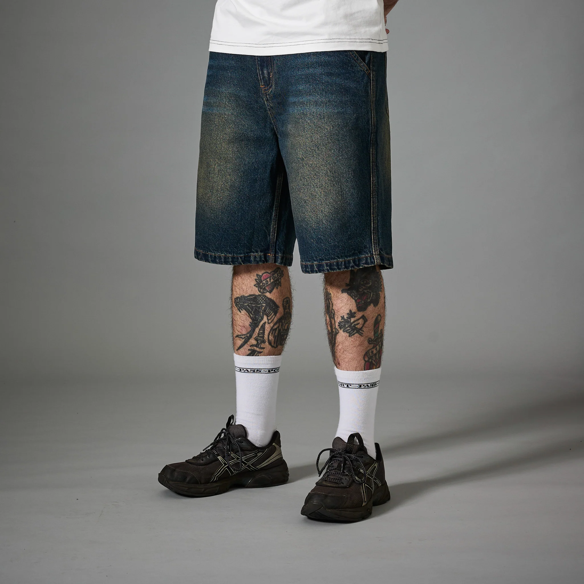 Pass~Port Workers Club Denim Short - Faded Washed Dark Indigo - Image 3