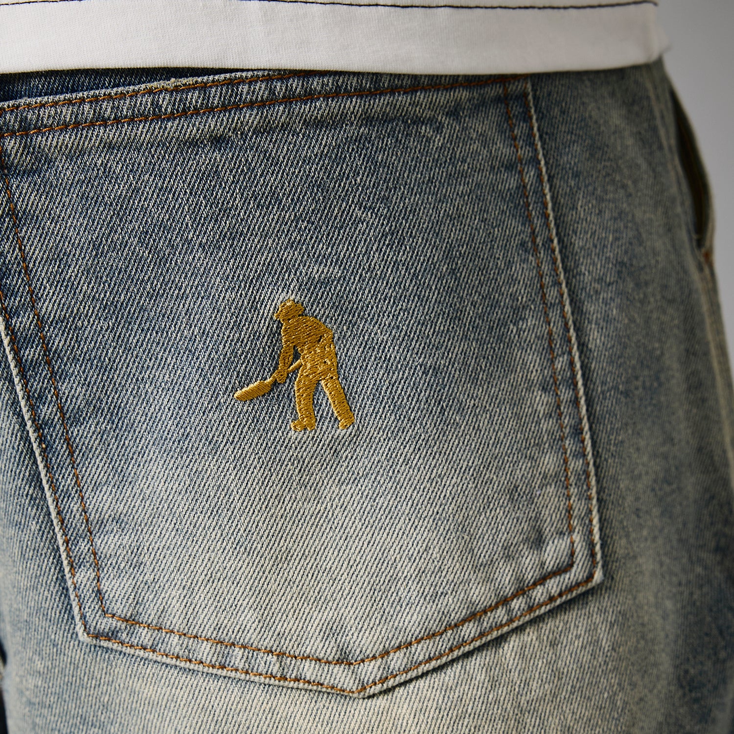 Pass~Port Workers Club Denim Short - Faded Washed Light Indigo - Image 3