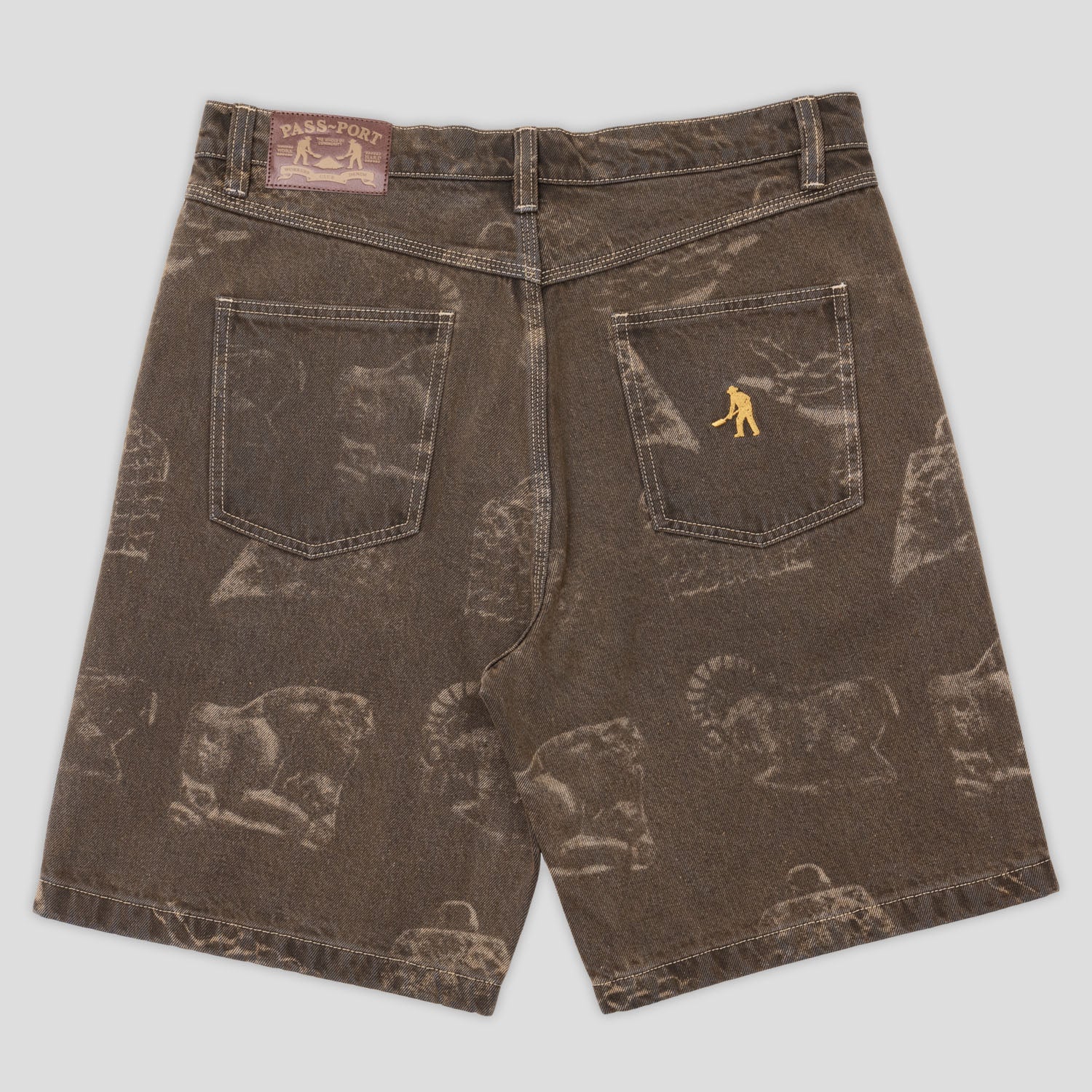 Pass~Port Workers Club Denim Short - Laser Etched Trinkets Over-Dye Brown - Image 6