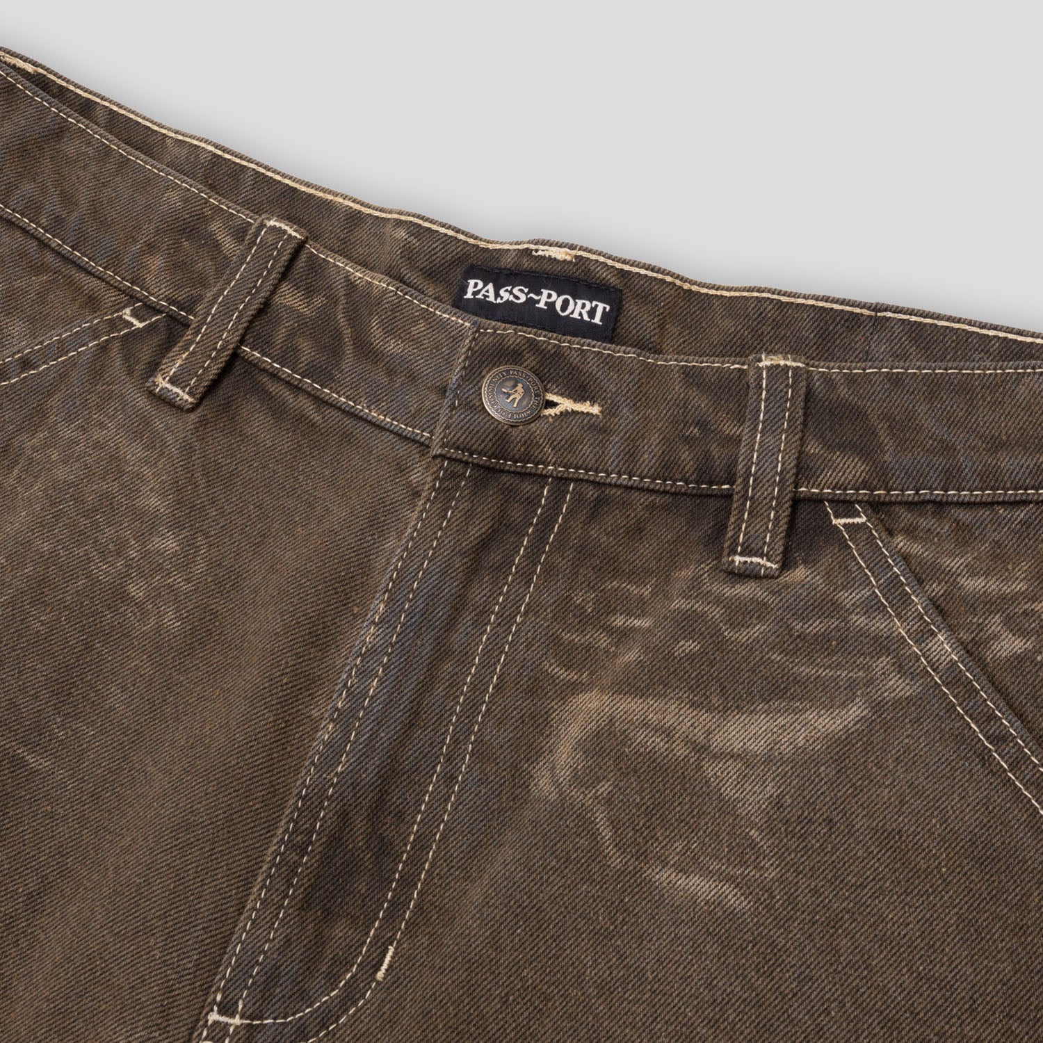 Pass~Port Workers Club Denim Short - Laser Etched Trinkets Over-Dye Brown - Image 8