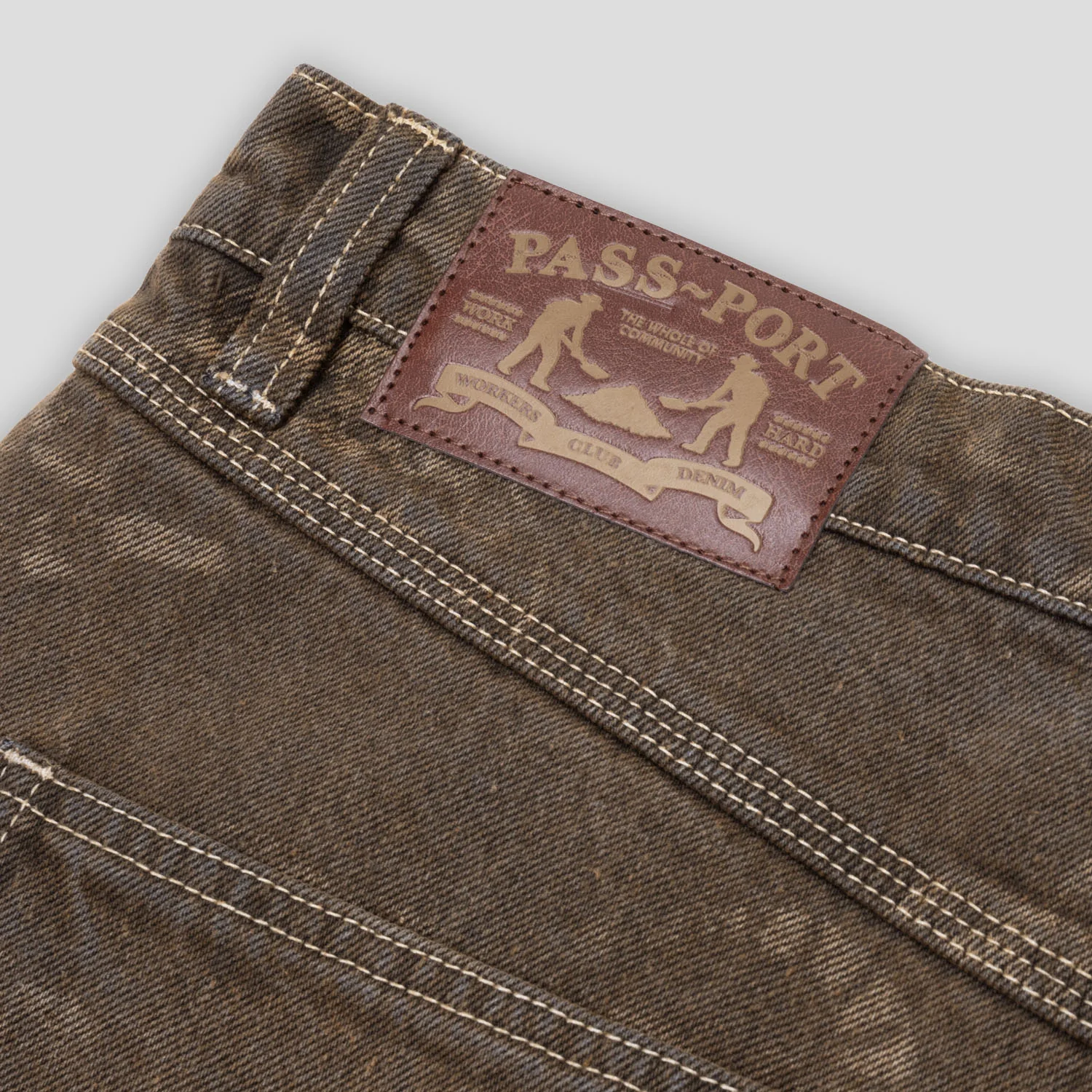Pass~Port Workers Club Denim Short - Laser Etched Trinkets Over-Dye Brown - Image 9