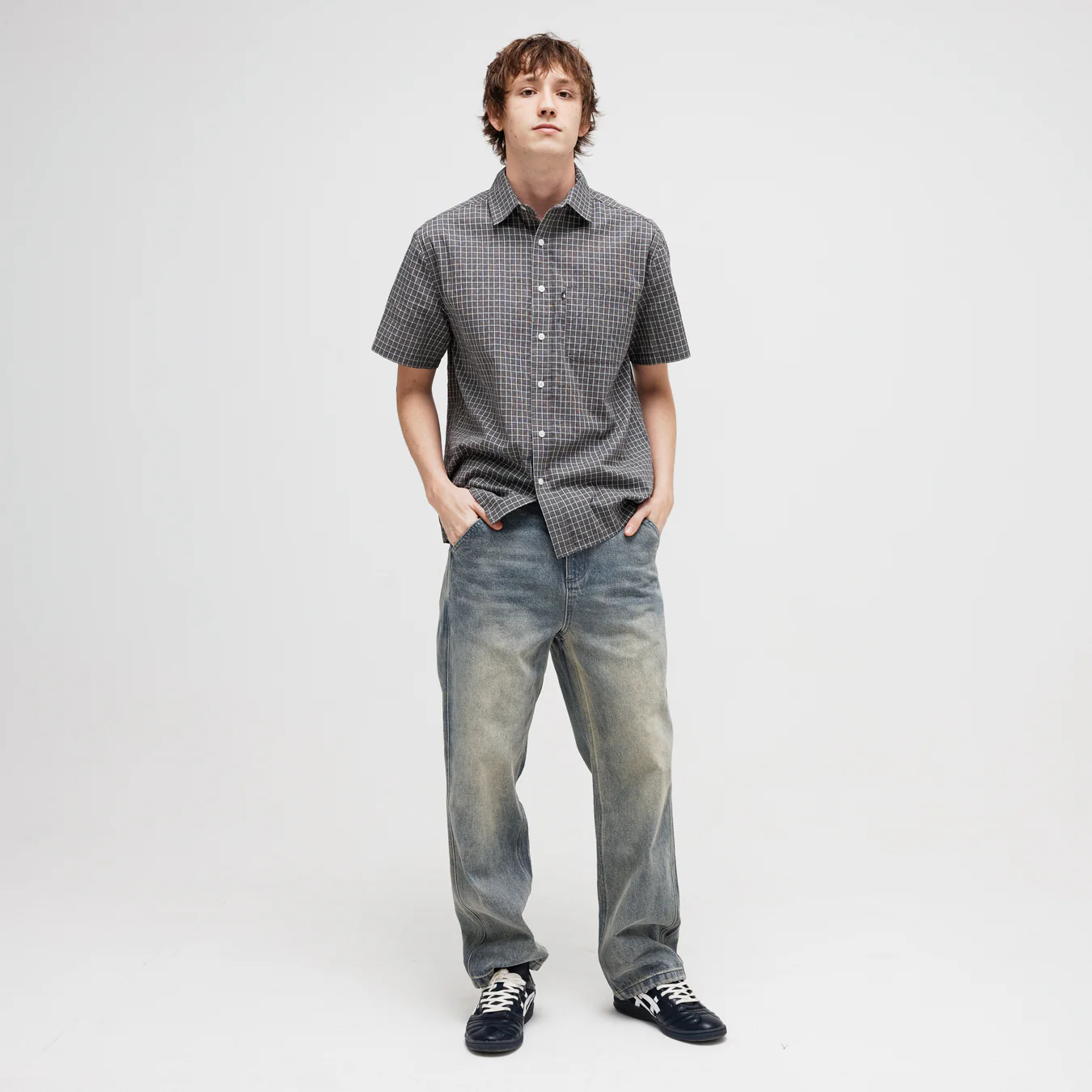 Pass~Port Workers Check Short Sleeve Shirt - Grey - Image 3
