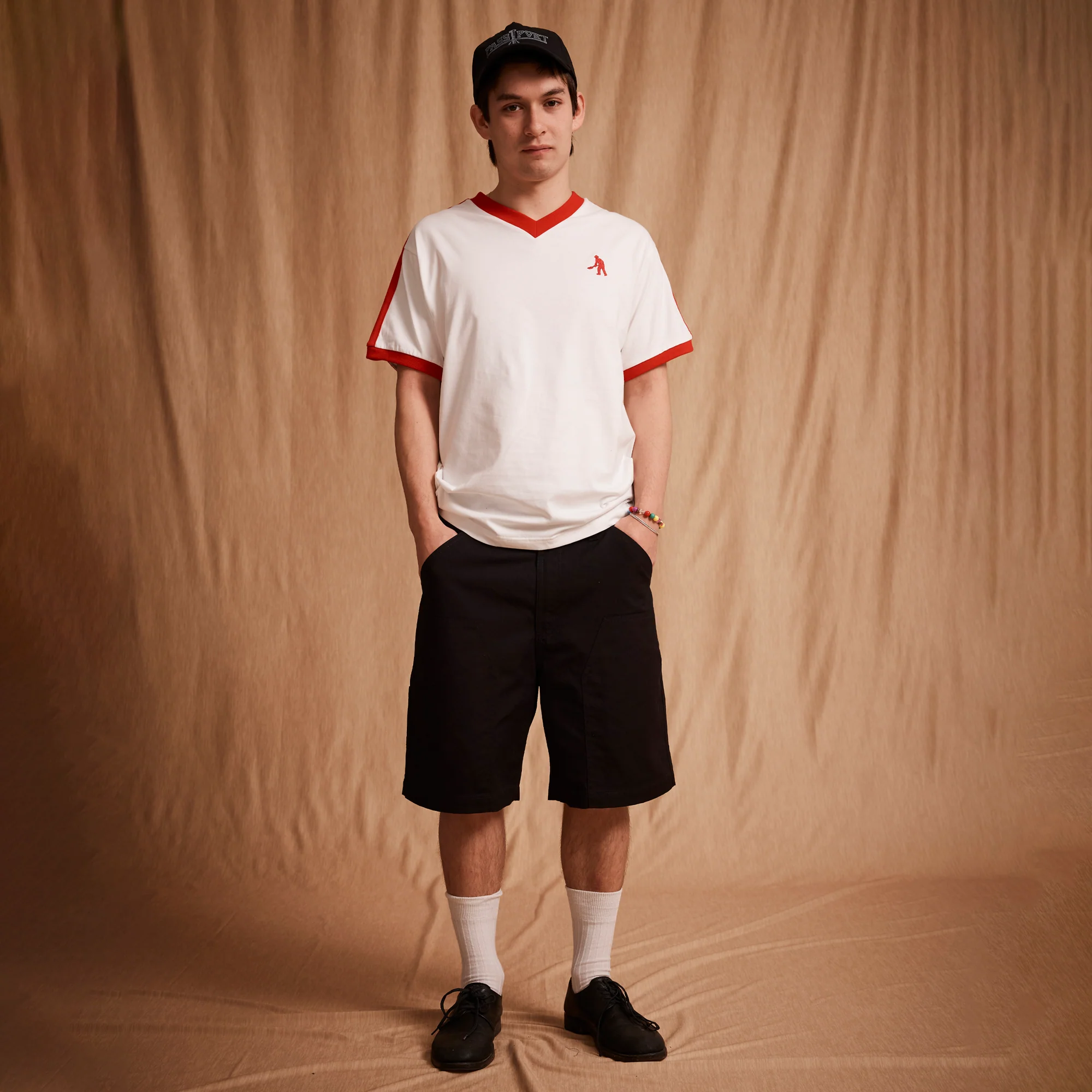Pass~Port Workers Stripe Organic Cotton Jersey - White / Red - Image 2