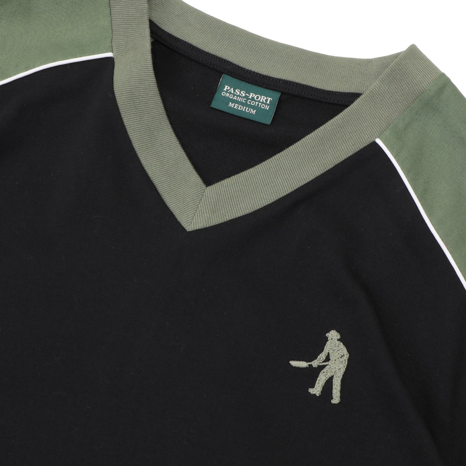Pass~Port Workers Stripe Organic Jersey - Black / Olive - Image 2