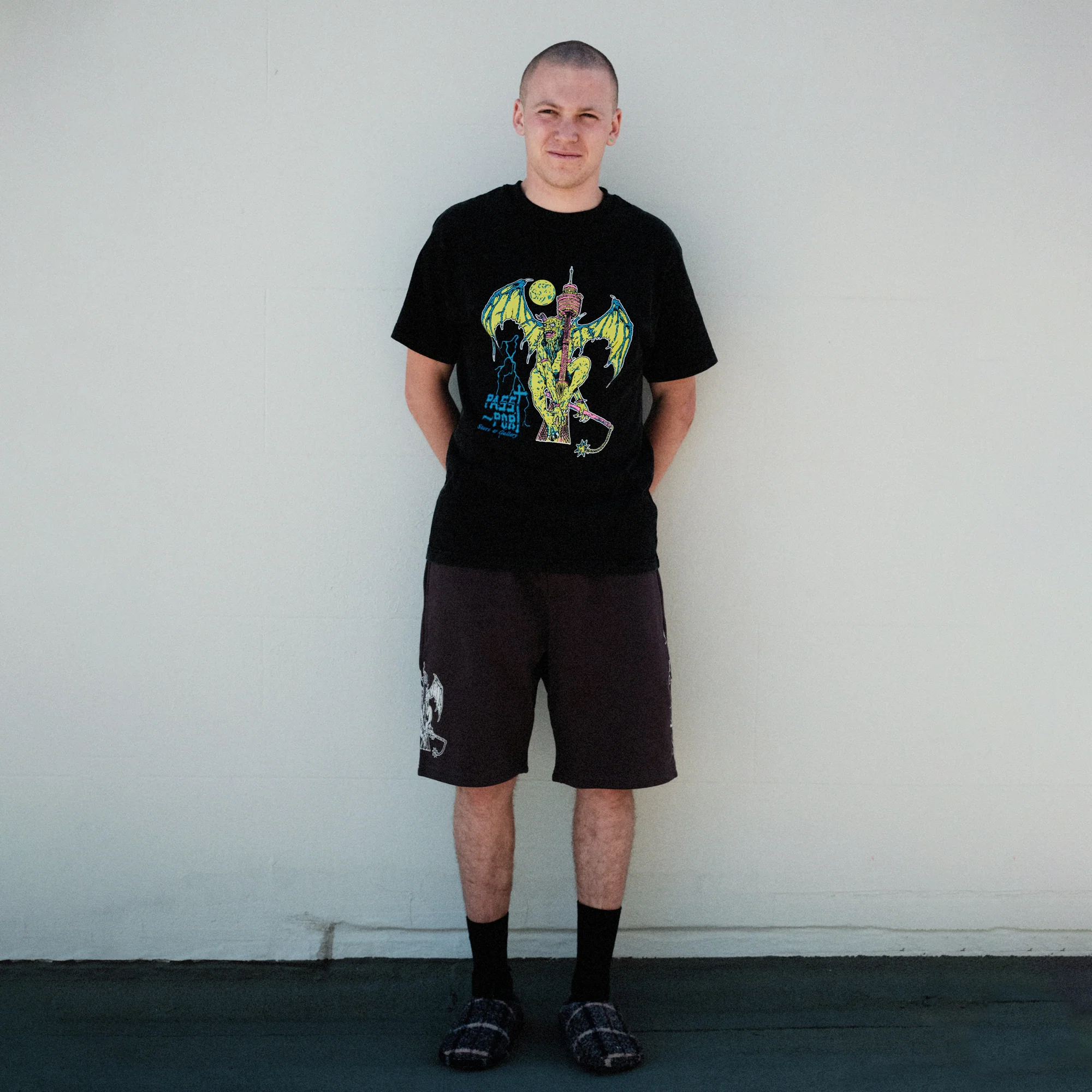 Pass~Port Store & Gallery Exclusive - French Centre Point Tower Fleece Shorts - Tar - Image 6