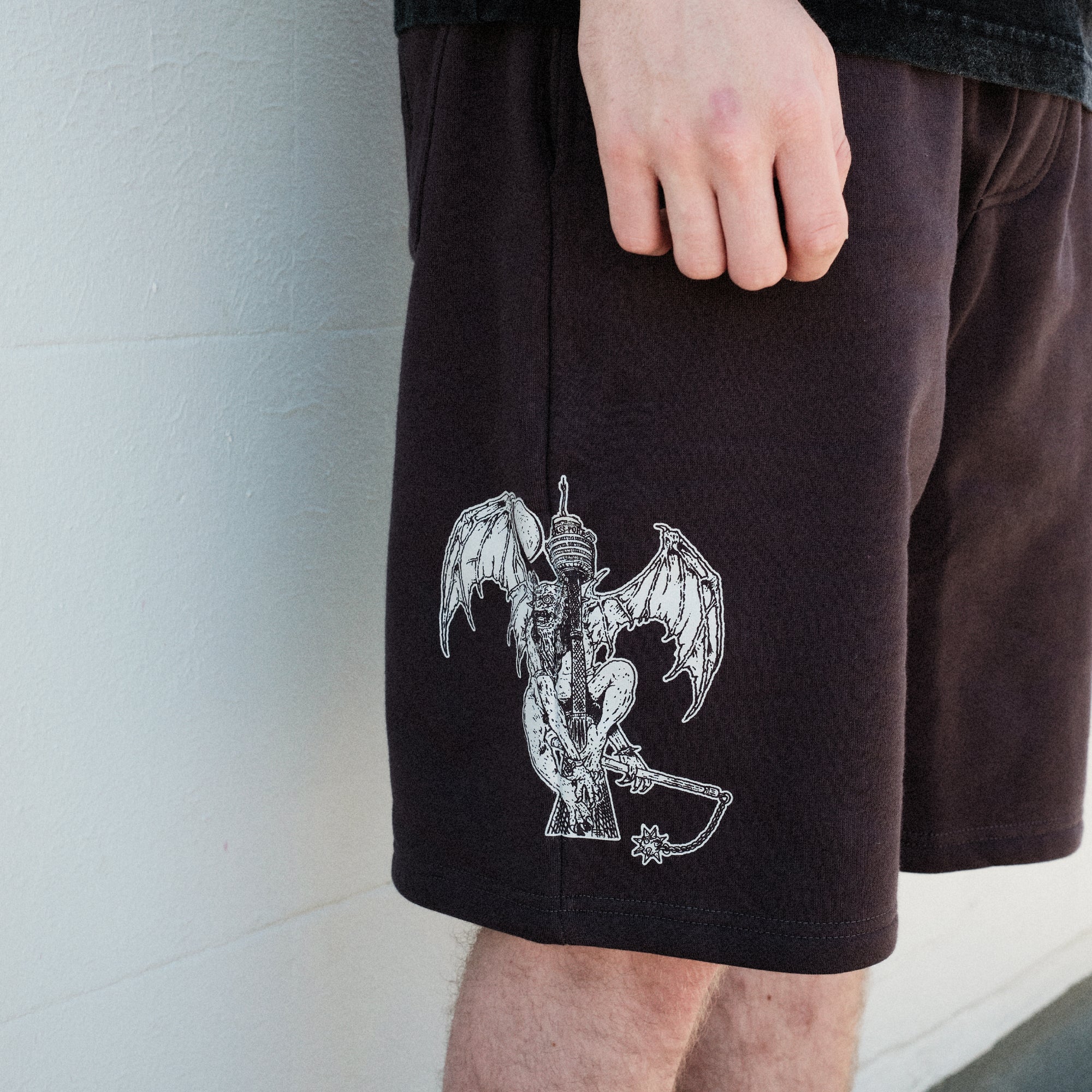 Pass~Port Store & Gallery Exclusive - French Centre Point Tower Fleece Shorts - Tar - Image 7